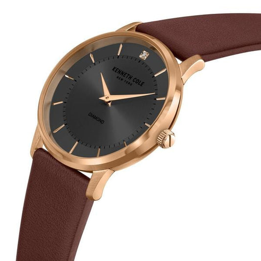 Kenneth Cole Quartz Analog Grey Dial Leather Strap Watch for Men