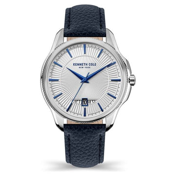 Kenneth Cole Quartz Analog with Date Silver Dial Leather Strap Watch for Men