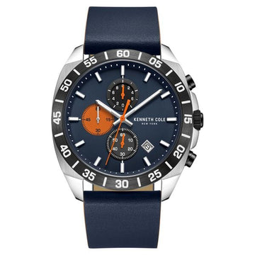 Kenneth Cole Quartz Chronograph Blue dial Leather Strap Watch for Men