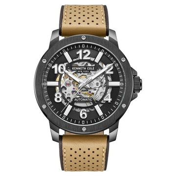 Kenneth Cole Automatic Black Dial Brown Leather Strap Watch For Men