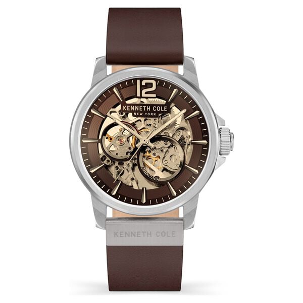 Kenneth Cole Automatic Brown Dial Brown Leather Strap Watch For Men