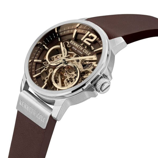 Kenneth Cole Automatic Brown Dial Brown Leather Strap Watch For Men