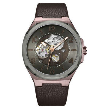 Kenneth Cole Automatic Grey Dial Brown Leather Strap Watch For Men