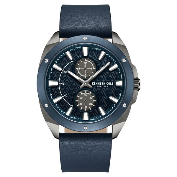 Kenneth Cole Quartz Multifunction Blue Dial Leather Strap Watch for Men