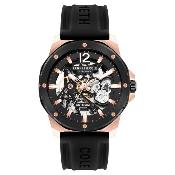 Kenneth Cole Automatic Black Dial Silicone Strap Watch for Men
