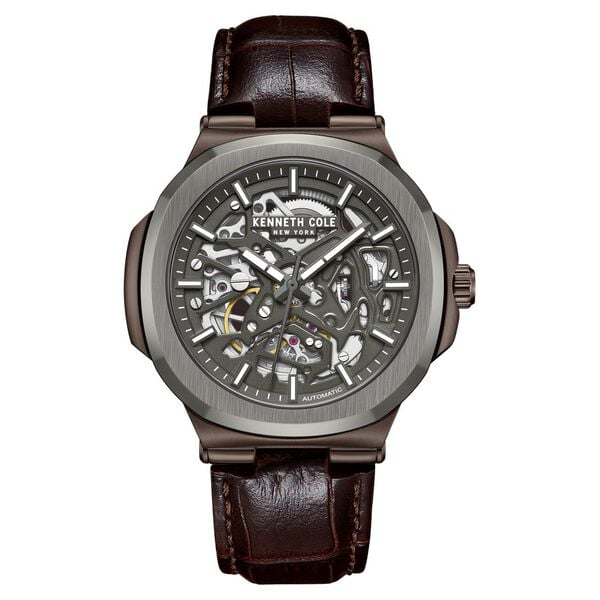 Kenneth Cole Automatic Grey Dial With Brown Leather Strap Watch For Men