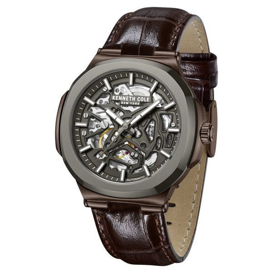 Kenneth Cole Automatic Grey Dial With Brown Leather Strap Watch For Men