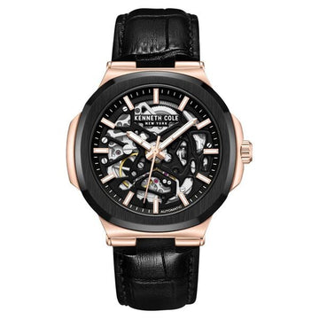 Kenneth Cole Automatic Black Dial With Black Leather Strap Watch For Men