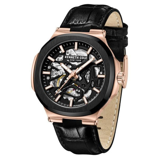 Kenneth Cole Automatic Black Dial With Black Leather Strap Watch For Men