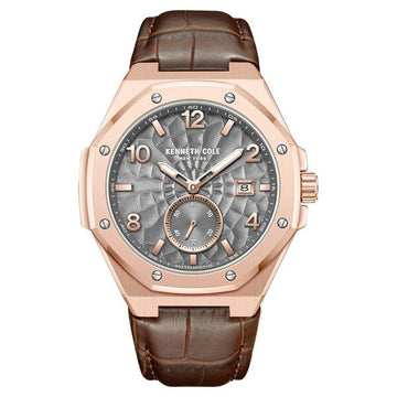 Kenneth Cole Automatic Brown Leather Strap Watch For Men