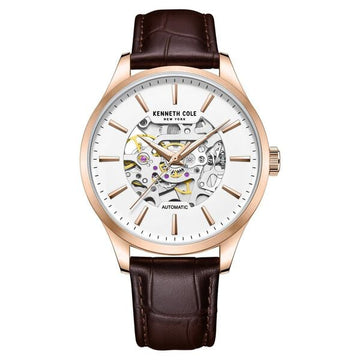 Kenneth Cole Automatic White Dial Leather Strap Watch For Men