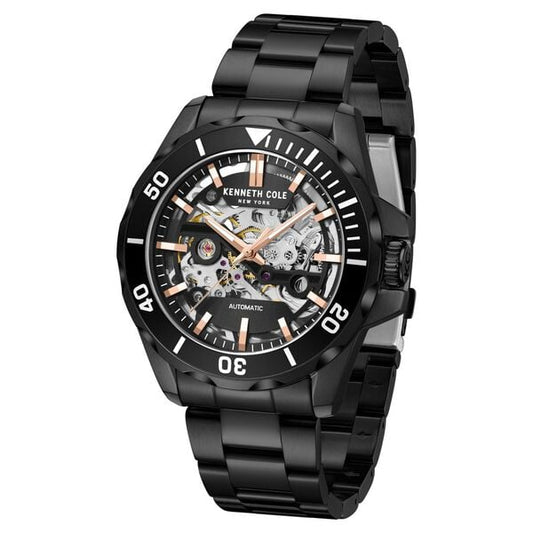 Kenneth Cole Automatic Black Dial With Black Stainless Steel Strap Watch For Men
