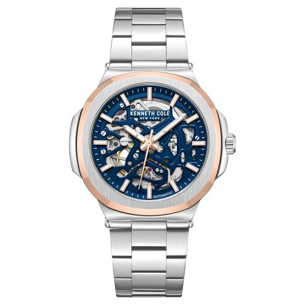 Kenneth Cole Automatic Blue Dial With Silver Stainless Steel Strap Watch For Men
