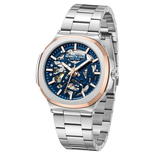 Kenneth Cole Automatic Blue Dial With Silver Stainless Steel Strap Watch For Men