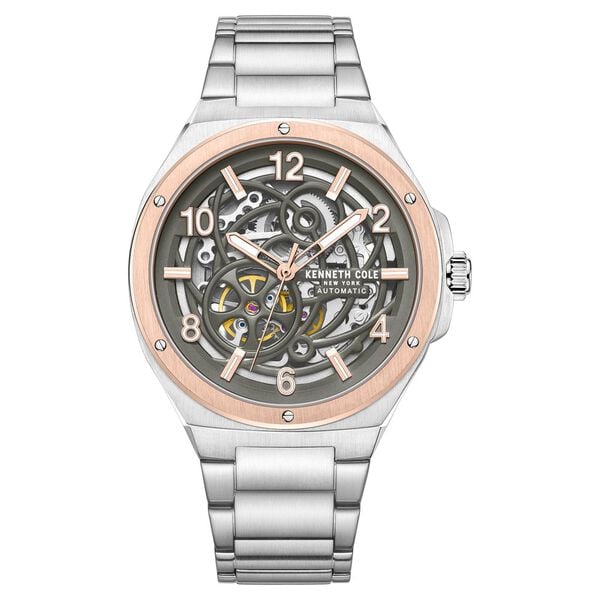 Kenneth Cole Automatic Grey Dial With Silver Stainless Steel Strap Watch For Men