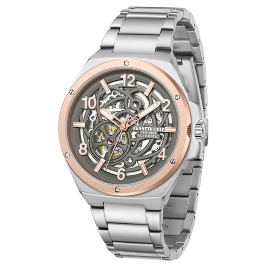 Kenneth Cole Automatic Grey Dial With Silver Stainless Steel Strap Watch For Men