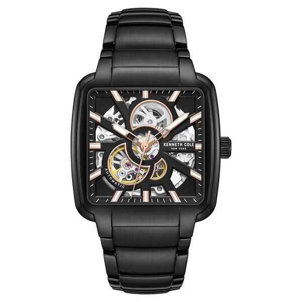 Kenneth Cole Automatic Black Dial Black Stainless Steel Strap Watch For Men