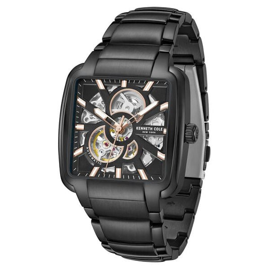 Kenneth Cole Automatic Black Dial Black Stainless Steel Strap Watch For Men