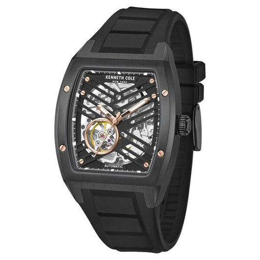 Kenneth Cole Automatic Black Dial With Black Silicone Strap Watch For Men