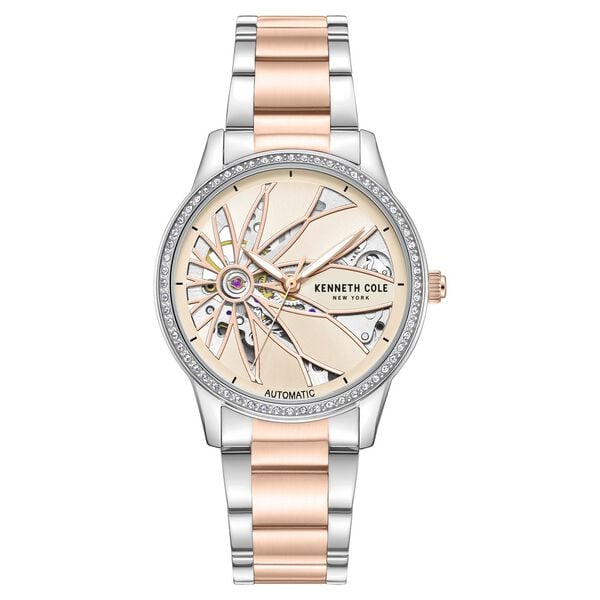 Kenneth Cole Automatic Rose Gold Dial Two Toned Stainless Steel Strap Watch For Women