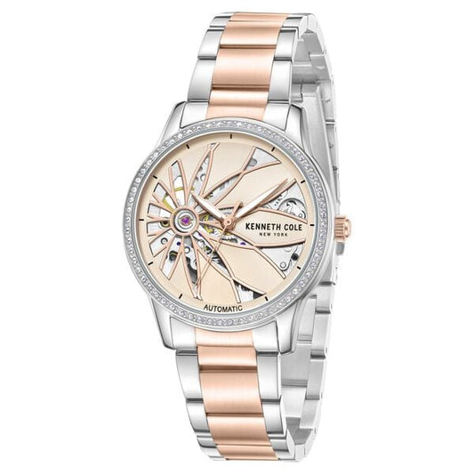 Kenneth Cole Automatic Rose Gold Dial Two Toned Stainless Steel Strap Watch For Women