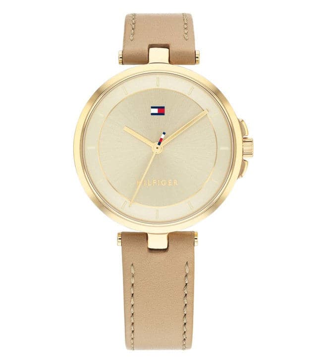 Beige Dial Leather Strap Watch NCTH1782364