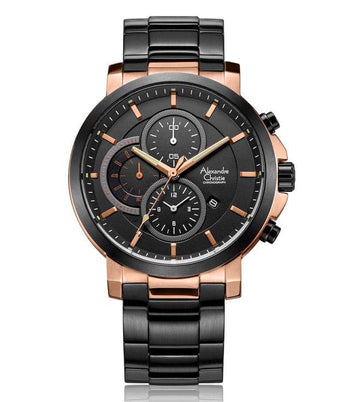 Alexandre Christie Mens 45 mm Alexandre Christie Black Dial Stainless Steel Analogue Watch - 6350MCBBRBA - Kamal Watch Company