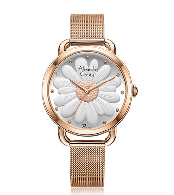 ALEXANDRE CHRISTIE 2852LHBRGSL Passion Classic 3D Flower Effect Watch for Women