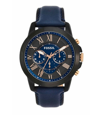 Fossil Grant Chronograph Navy Leather Watch
