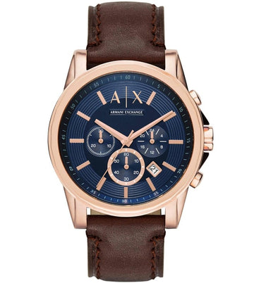 Armani Exchange Outerbanks Chronograph Blue Dial Brown Leather Men'S Watch
