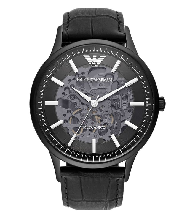 Emporio Armani Automatic Black Leather Watch Ar60042