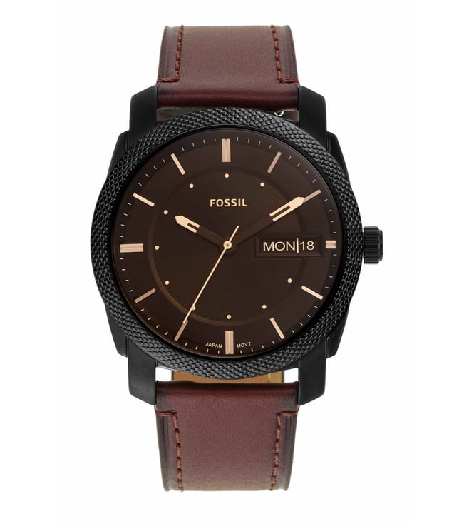 Fossil Machine Three-Hand Date Brown Leather Watch Fs5901I