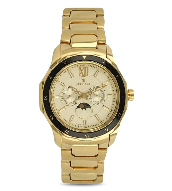 Titan Quartz Multifunction Champagne Dial Stainless Steel Strap watch for Men