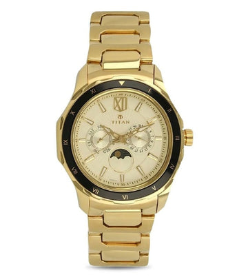 Titan Quartz Multifunction Champagne Dial Stainless Steel Strap watch for Men