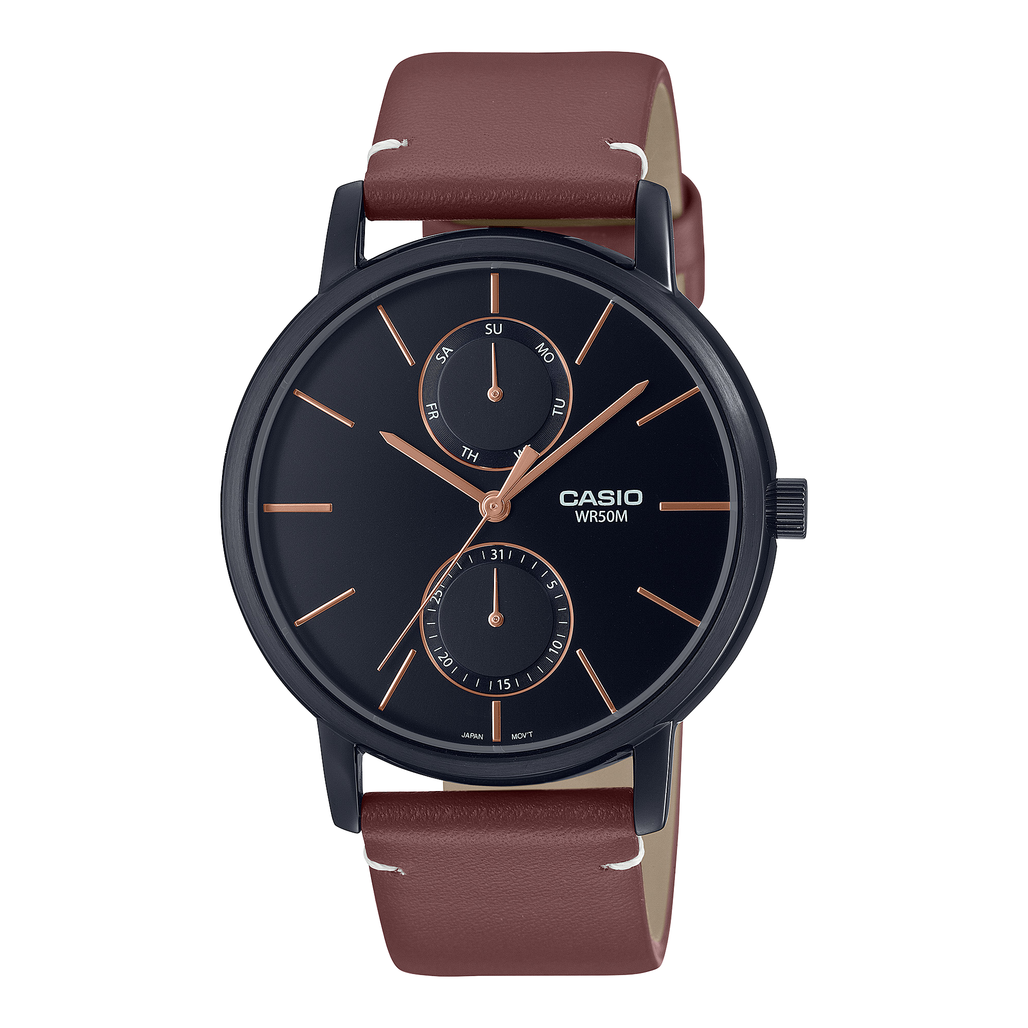 Casio Enticer Men Quartz Black Dial Leather Watch A2062