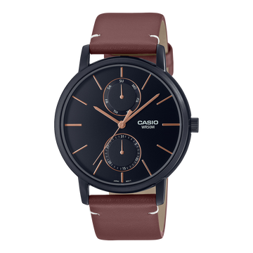 Casio Enticer Men Quartz Black Dial Leather Watch A2062