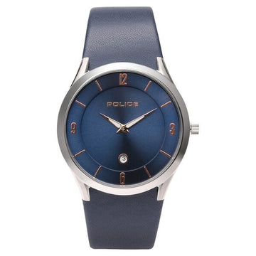Police Quartz Analog Blue Dial Leather Strap Watch for Men