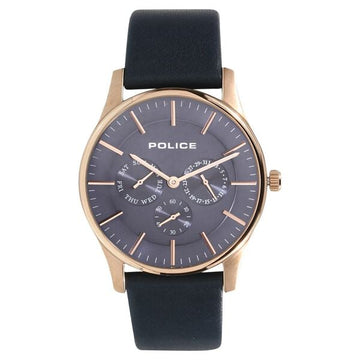 Police Quartz Multifunction Blue Dial Leather Strap Watch for Men