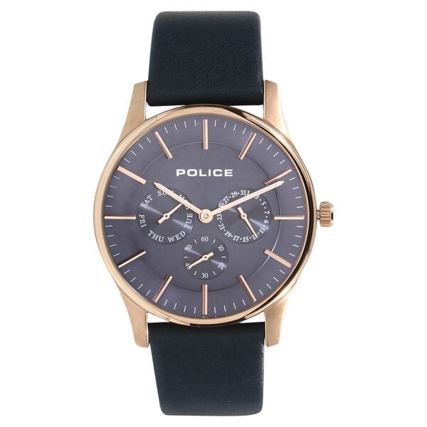 Police Quartz Multifunction Blue Dial Leather Strap Watch for Men