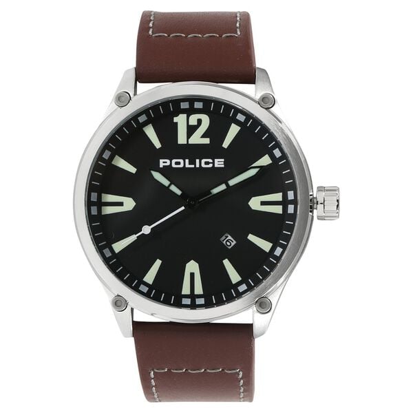 Police Quartz Analog Black Dial Leather Strap Watch for Men