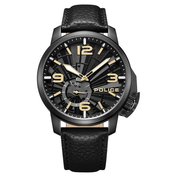 Police Quartz Analog Black Dial Black Leather Strap Watch For Men