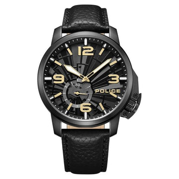 Police Quartz Analog Black Dial Black Leather Strap Watch For Men