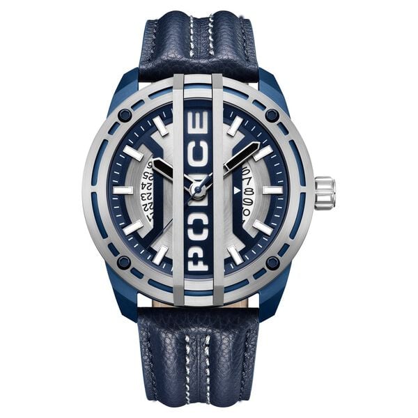 Police Quartz Analog Silver Dial Blue Leather Strap Watch for Men