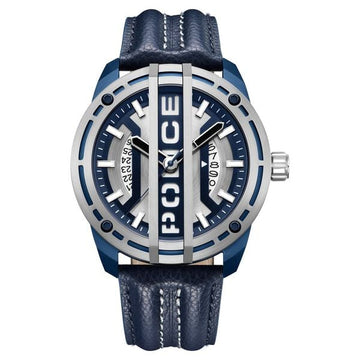 Police Quartz Analog Silver Dial Blue Leather Strap Watch for Men