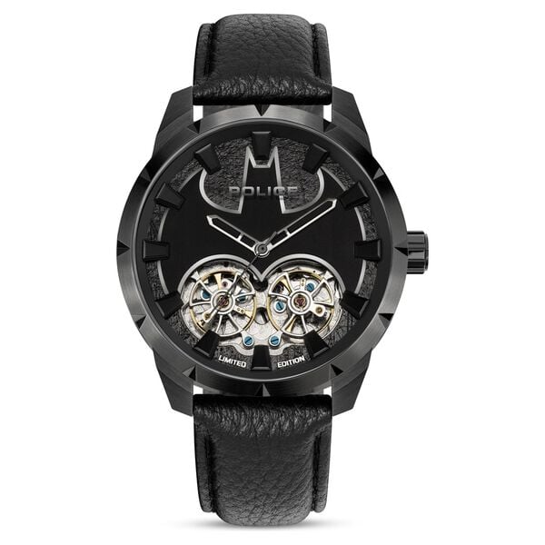Police X Batman Automatic Black Dial Leather Strap Watch for Men