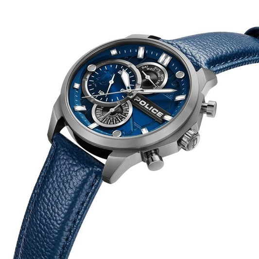 Police Quartz Multifunction Blue Dial Blue Leather Strap Watch for Men