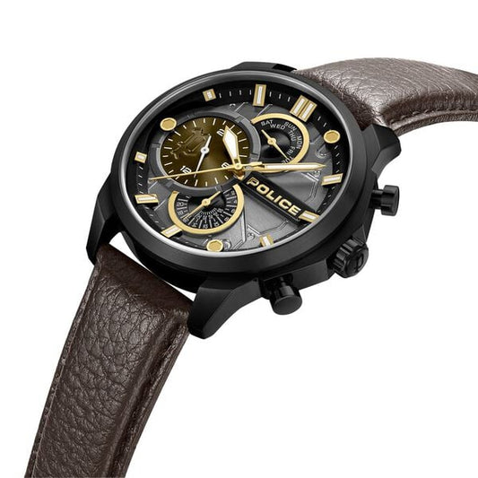 Police Quartz Multifunction Grey Dial Brown Leather Strap Watch for Men