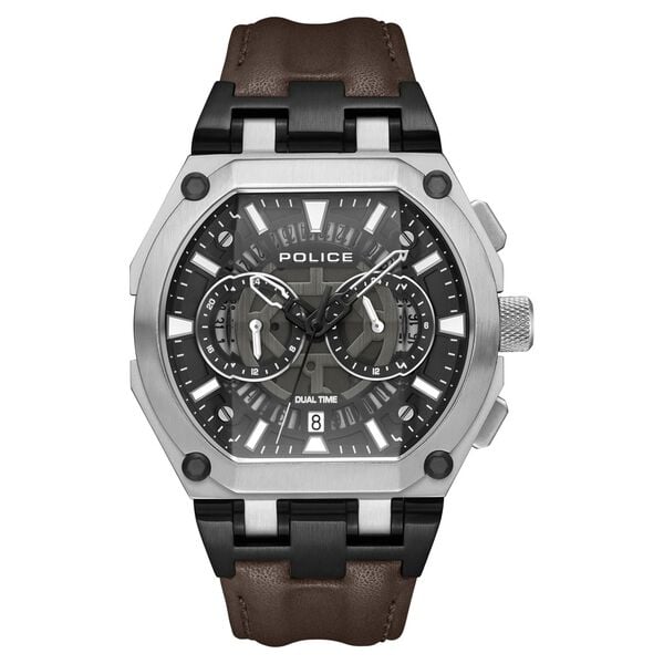 Police Multifunction Black Dial Leather Strap Watch For Men