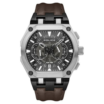 Police Multifunction Black Dial Leather Strap Watch For Men
