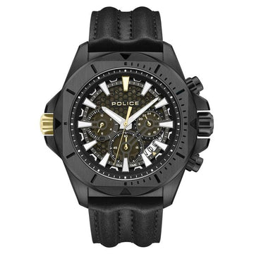 Police Multifunction Black Dial Leather Strap Watch For Men